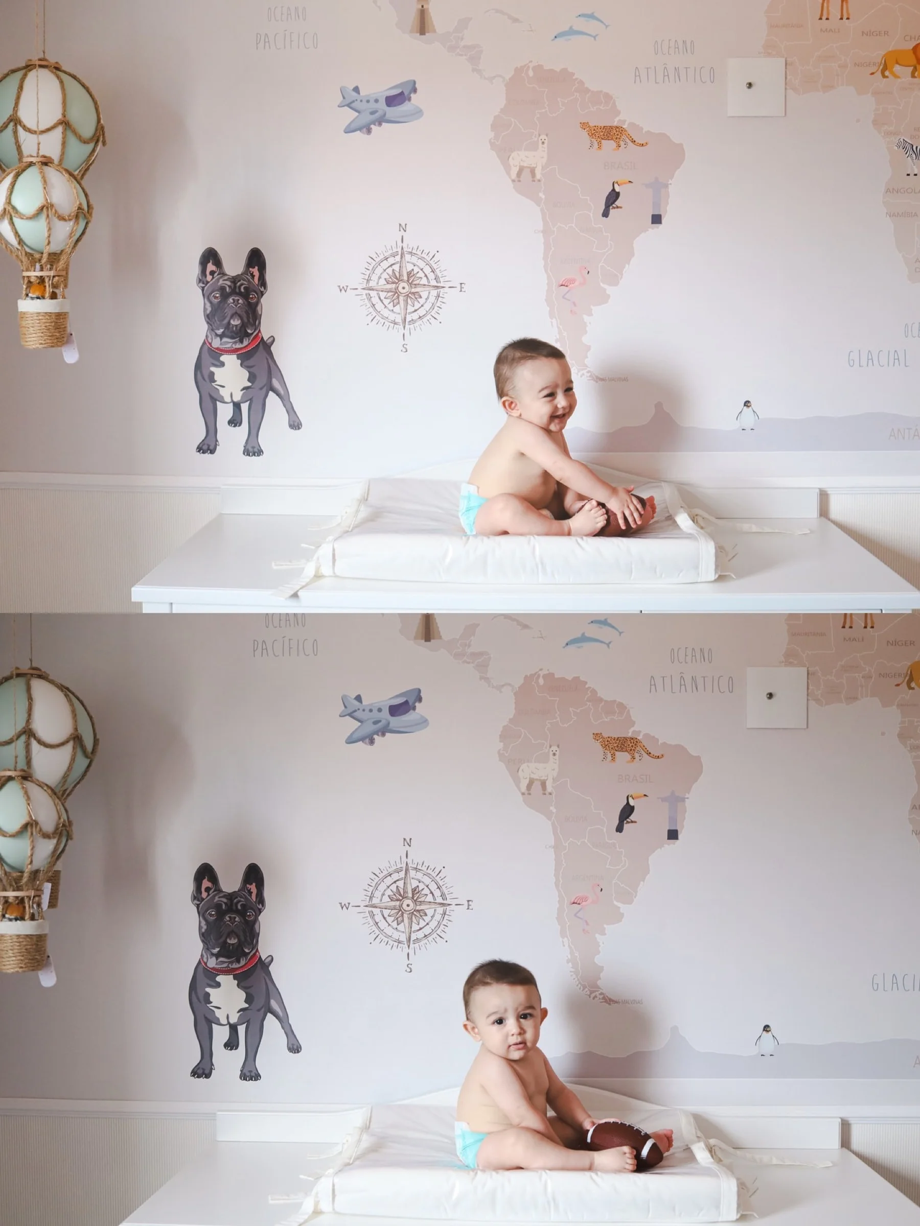 Baby sitting in a bath in the nursery